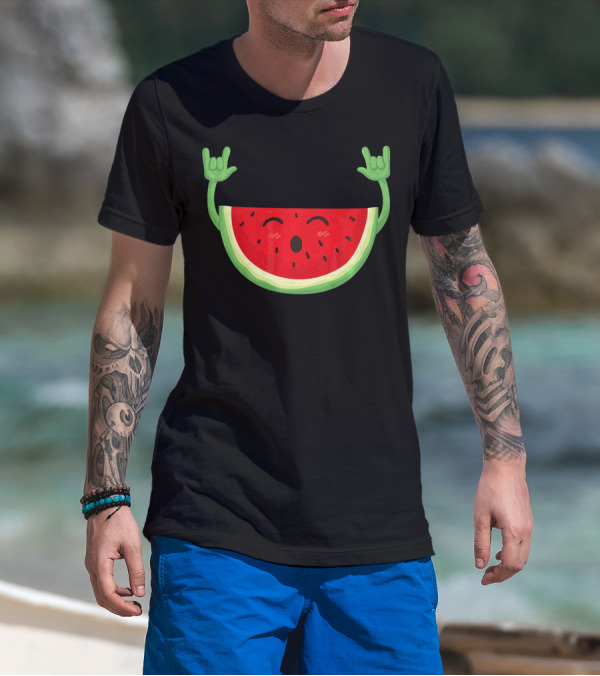 Watermelon Dancing Watermelon Rock On Hand Gesture T-Shirt
