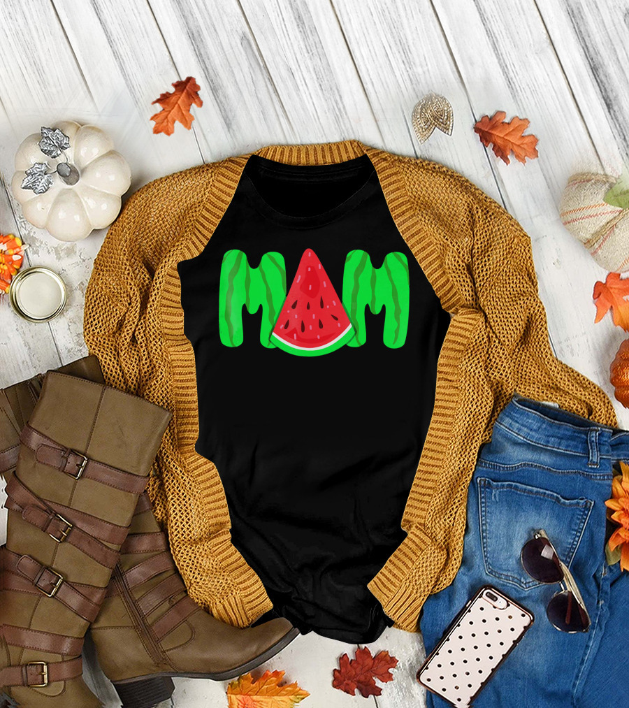 Mom Watermelon Slice Typography T-Shirt