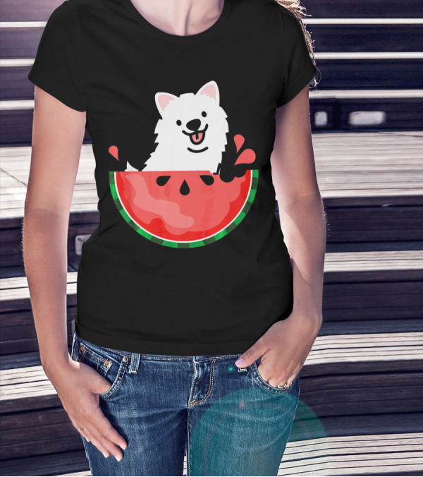 Watermelon Samoyed Summer Va Playful Pup Fun T-Shirt