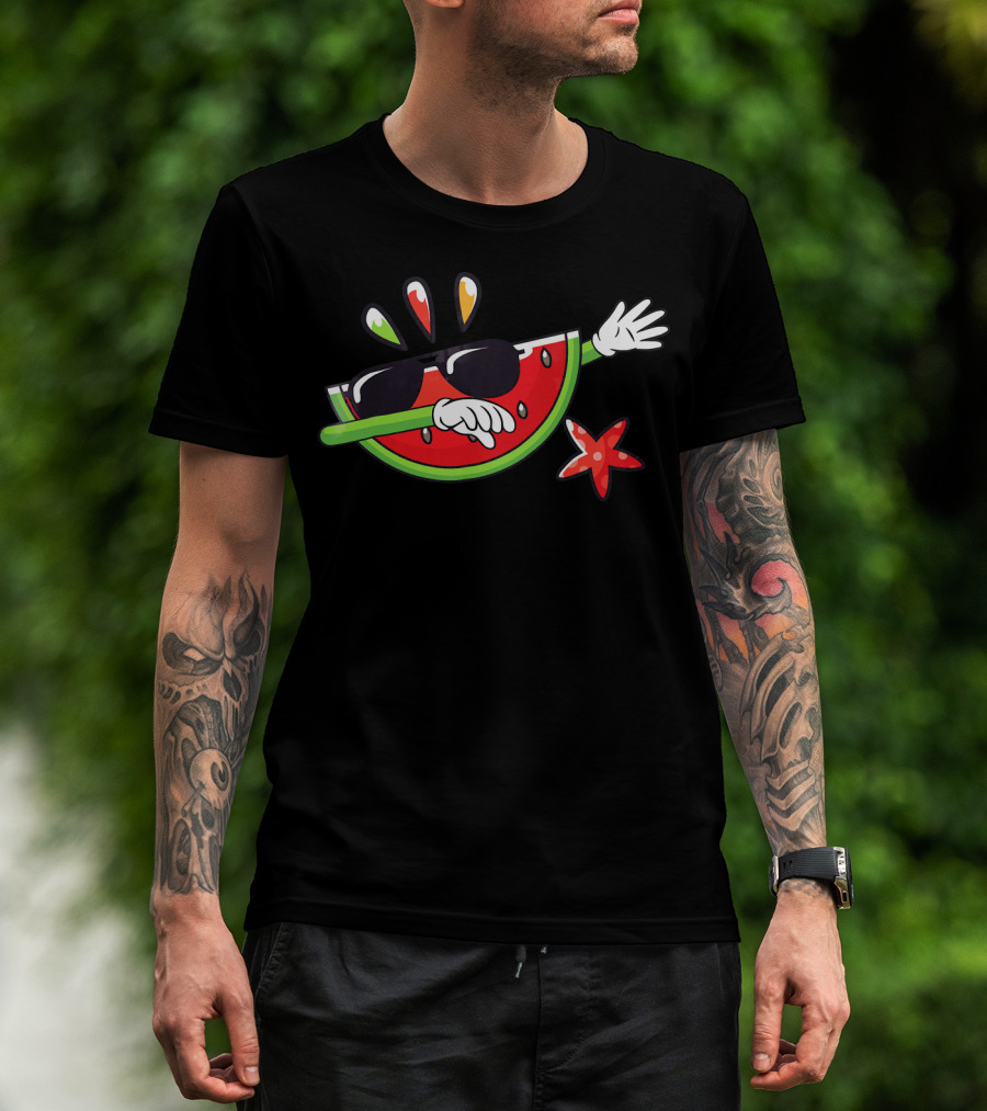 Dabbing Watermelon Slice With Sunglasses And Hawaiian Starfish T-Shirt