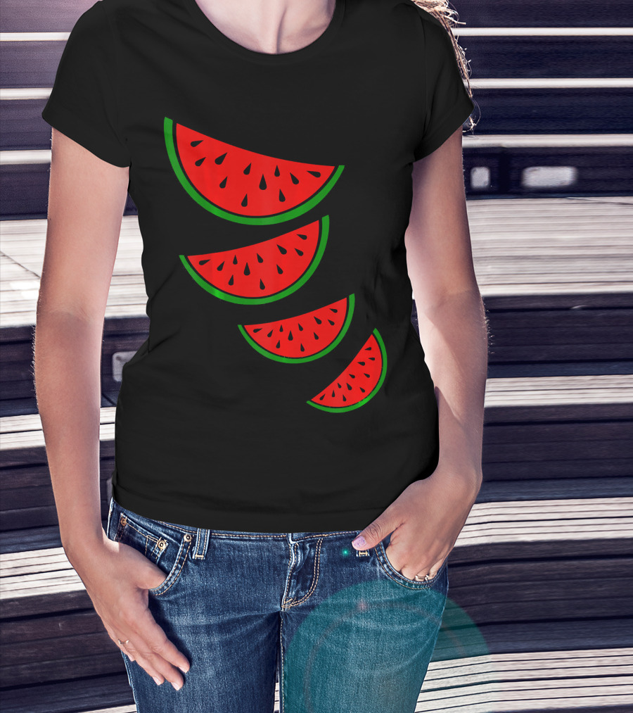 Watermelon Pink Green White Slices Diagonal T-Shirt