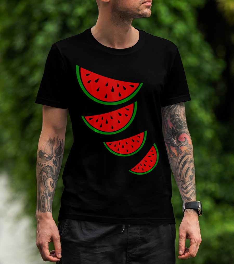 Watermelon Pink Green White Slices Diagonal T-Shirt
