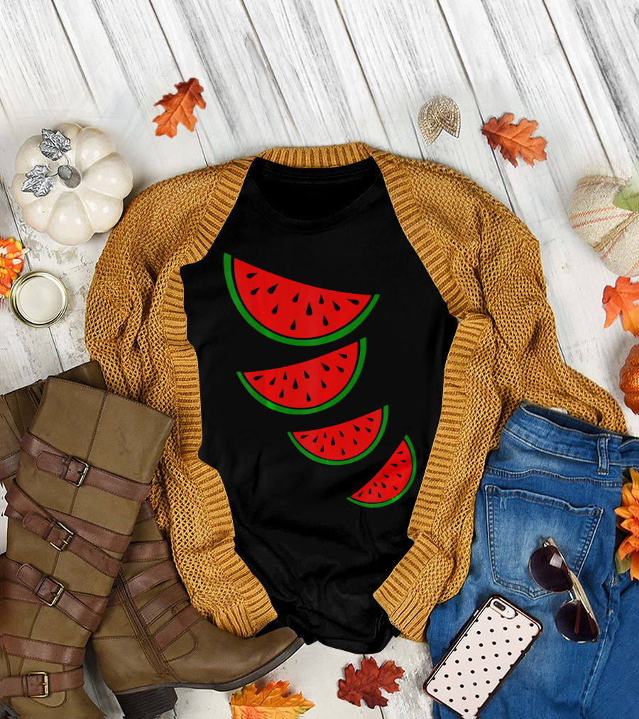 Watermelon Pink Green White Slices Diagonal T-Shirt