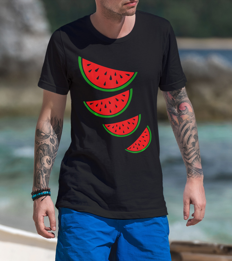Watermelon Pink Green White Slices Diagonal T-Shirt