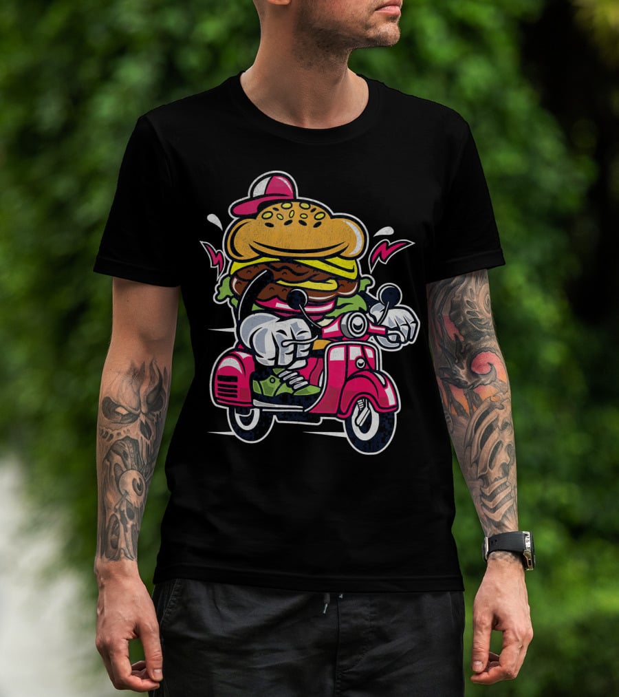 Vintage Scooter Burger Cartoon Rider T-Shirt