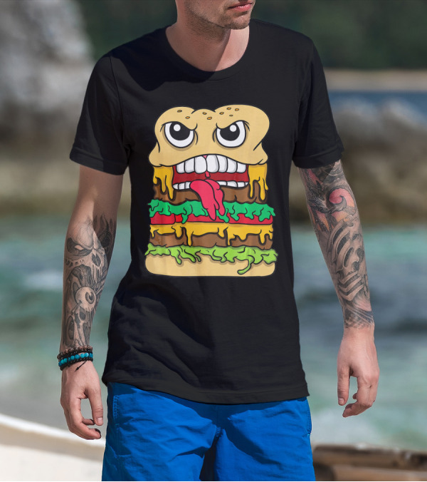 Burger Hamburger Cheeseburger Face With Tongue Out Lettuce And Cheese Layers T-Shirt
