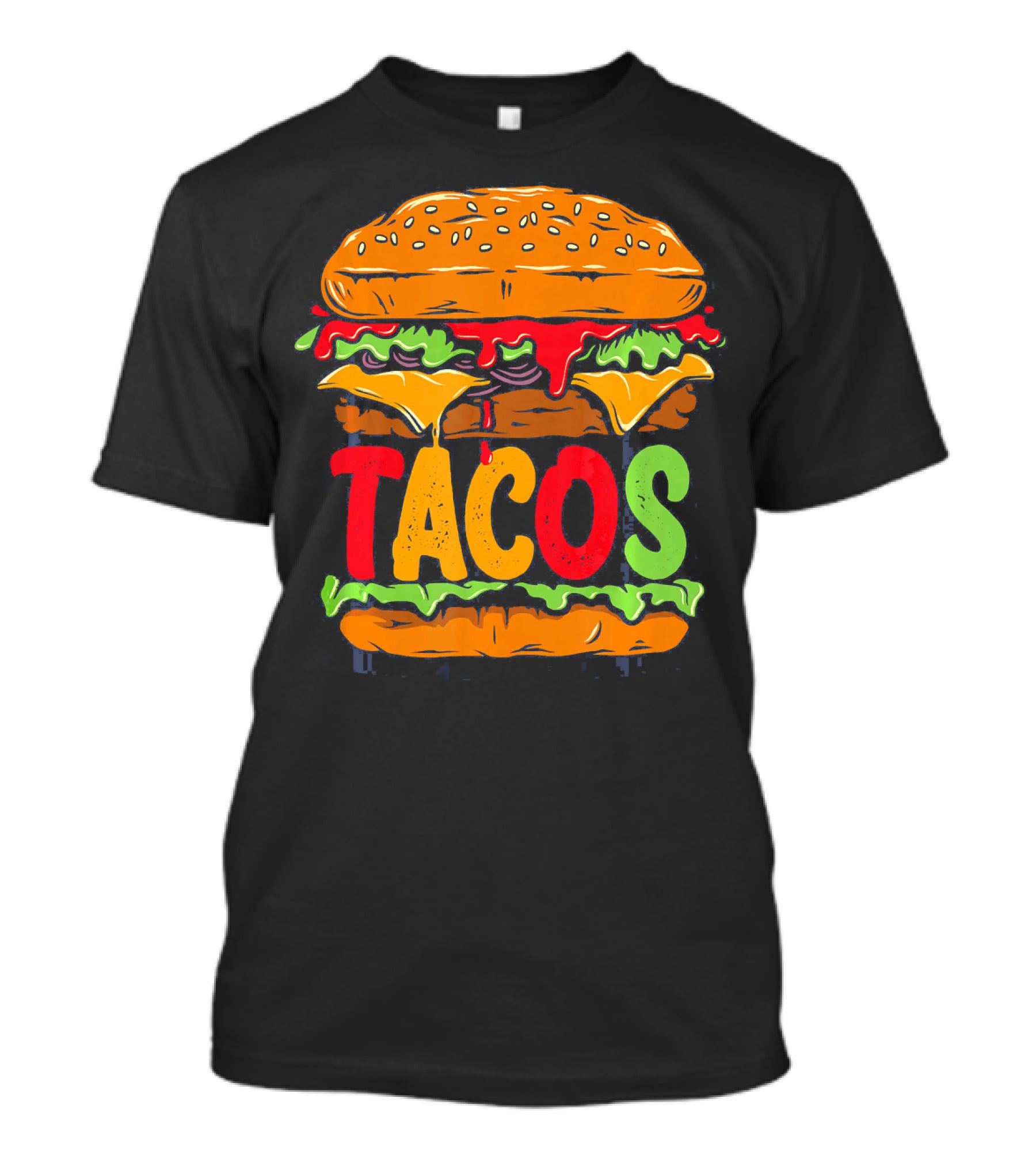 Tacurger Burger Mexican Tortilla Tacos Bold Colorful Lettuce Cheese Combo T-Shirt