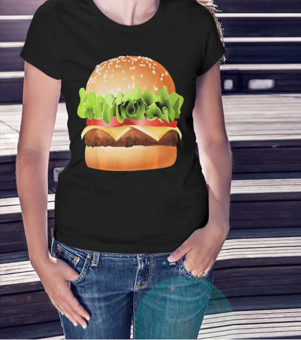 GIANT CHEESEBURGER BURGER LETTUCE TOMATO CHEESE SESAME BUN T-Shirt