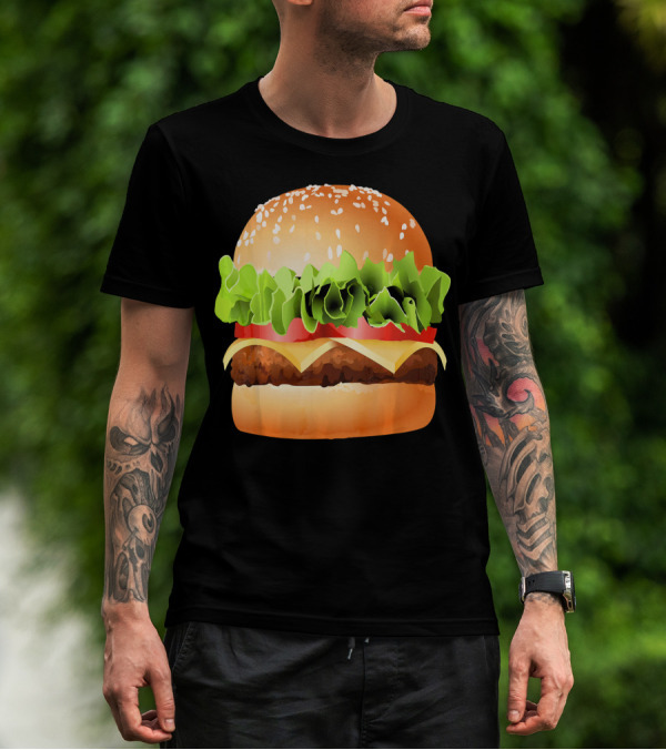 GIANT CHEESEBURGER BURGER LETTUCE TOMATO CHEESE SESAME BUN T-Shirt
