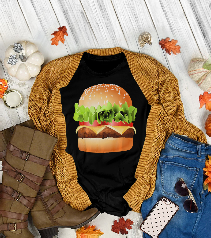 GIANT CHEESEBURGER BURGER LETTUCE TOMATO CHEESE SESAME BUN T-Shirt