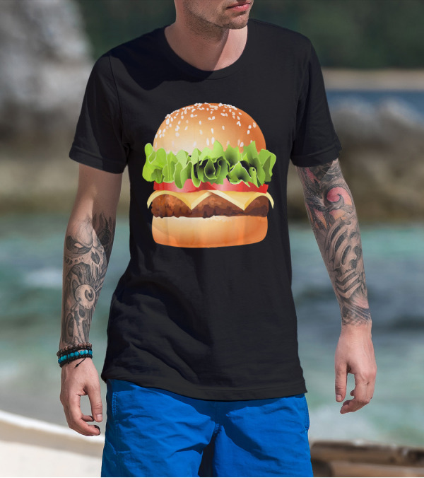 GIANT CHEESEBURGER BURGER LETTUCE TOMATO CHEESE SESAME BUN T-Shirt
