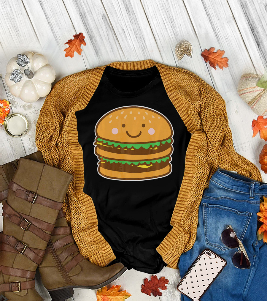 Funny Cute Burger Smiley Face Halloween Costume T-Shirt