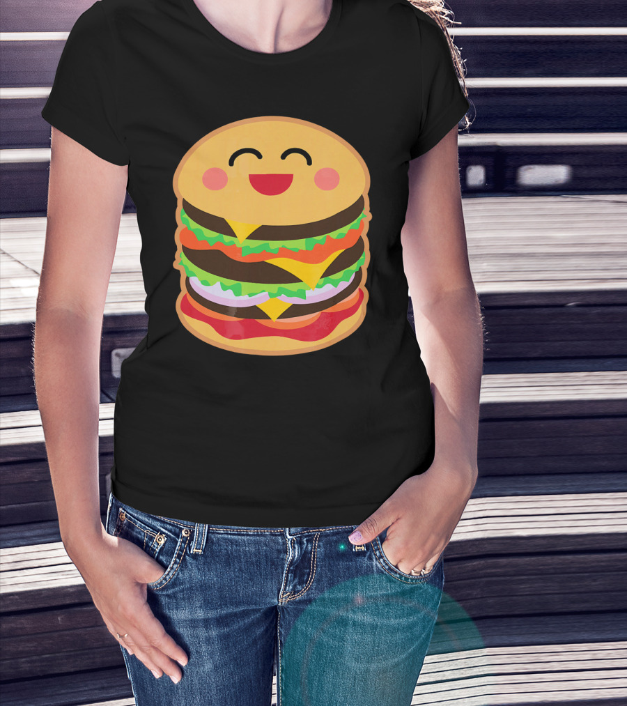 Smiling Happy Hamburger Emoji Stack T-Shirt