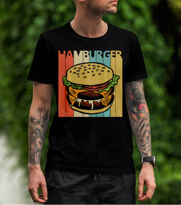 Vintage Retro Hamburger Rainbow Stripe Background T-Shirt