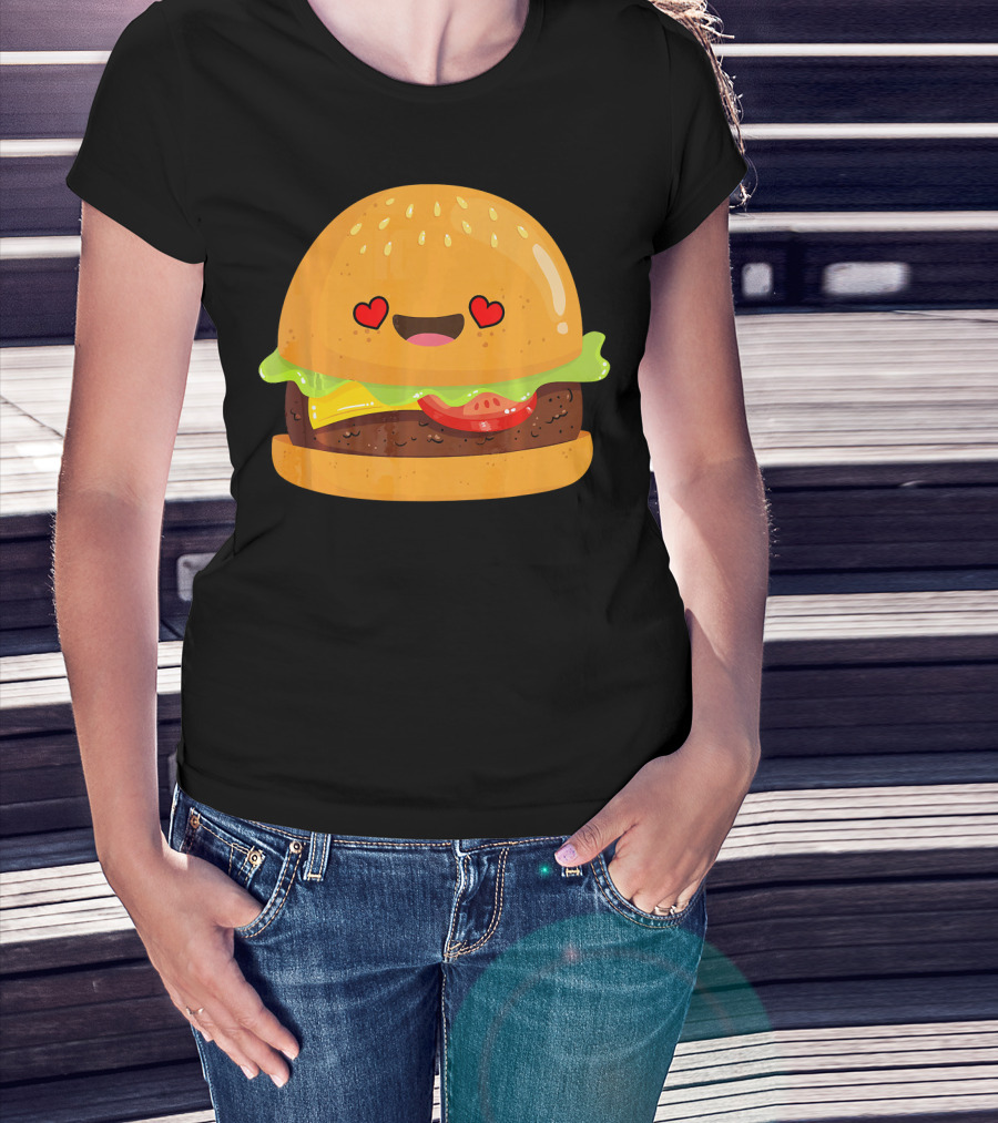 Cheeseburger Love Heart Eyes Emoji Cheese T-Shirt