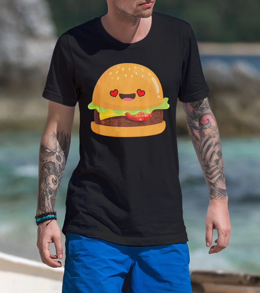 Cheeseburger Love Heart Eyes Emoji Cheese T-Shirt