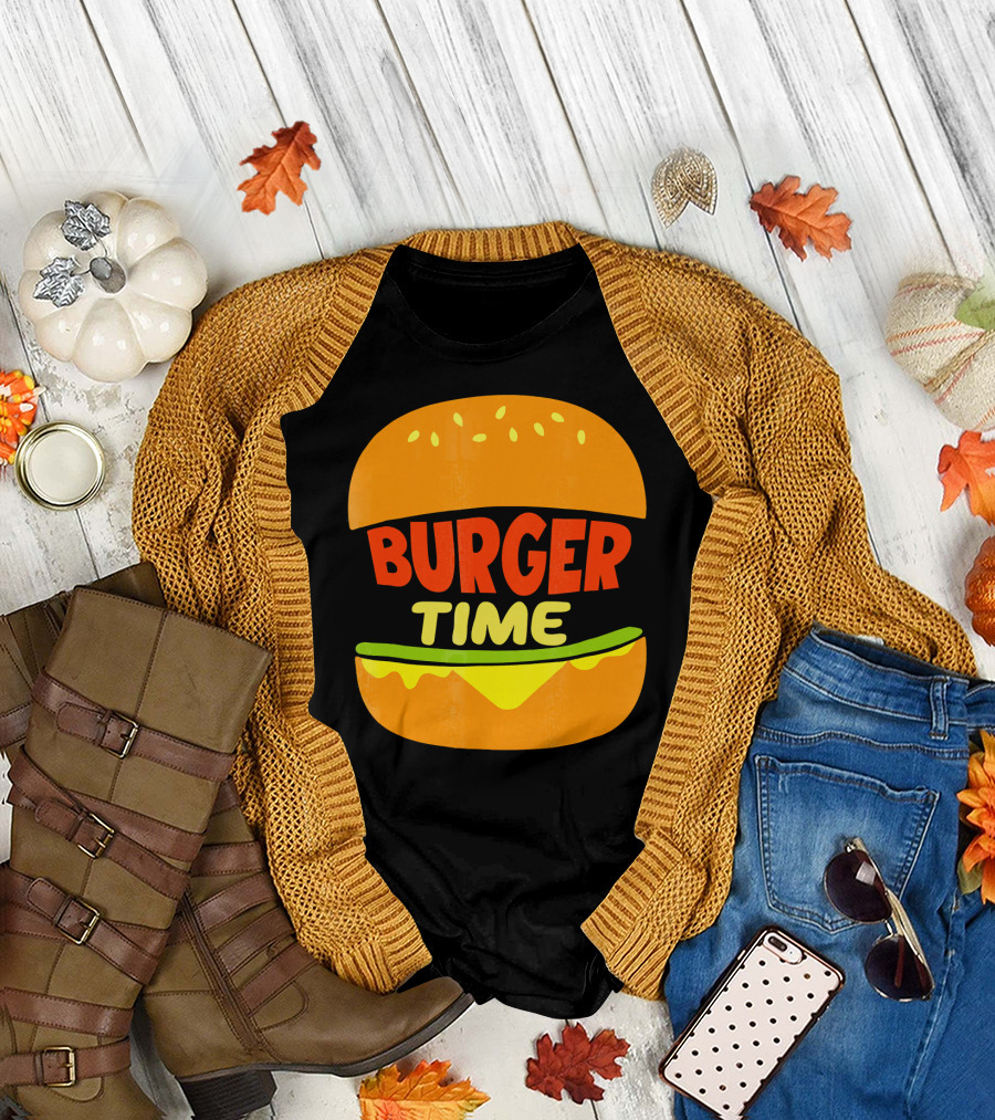 Burger Time Cheeseburger Icon Text T-Shirt