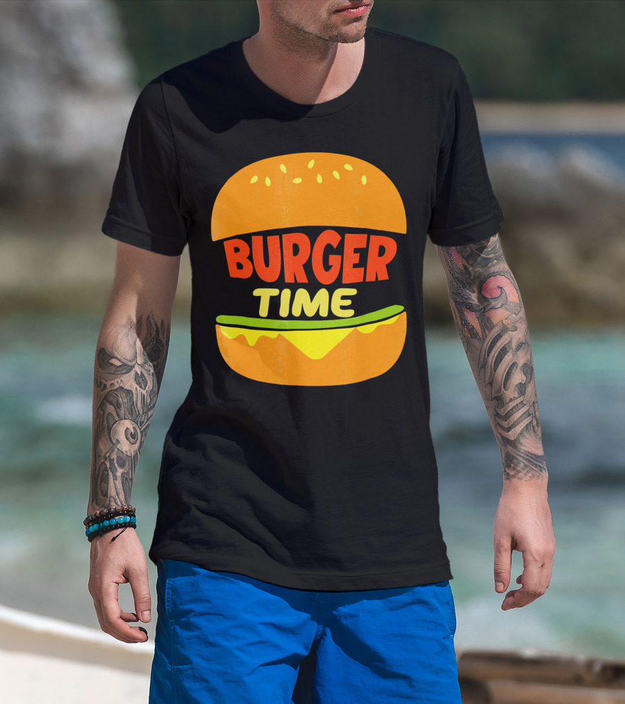 Burger Time Cheeseburger Icon Text T-Shirt