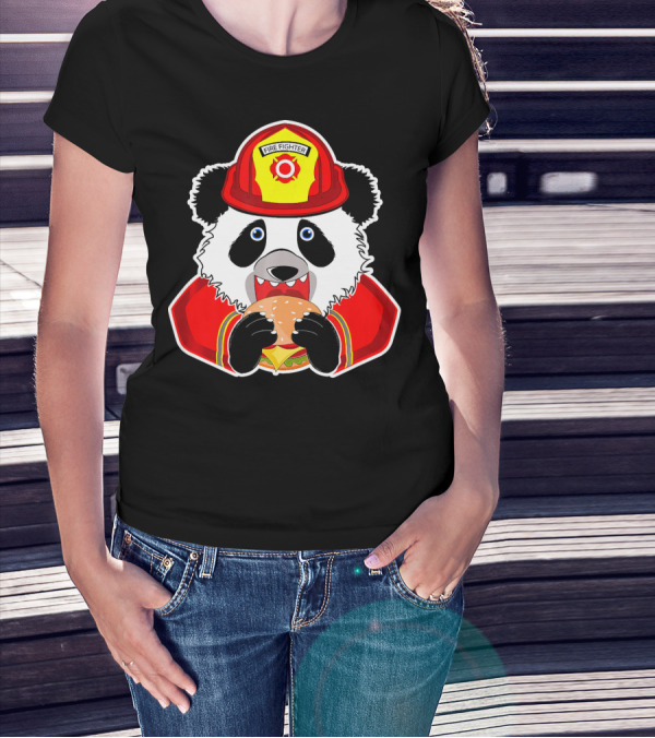 Firefighter Panda Enjoys Burger Delight T-Shirt