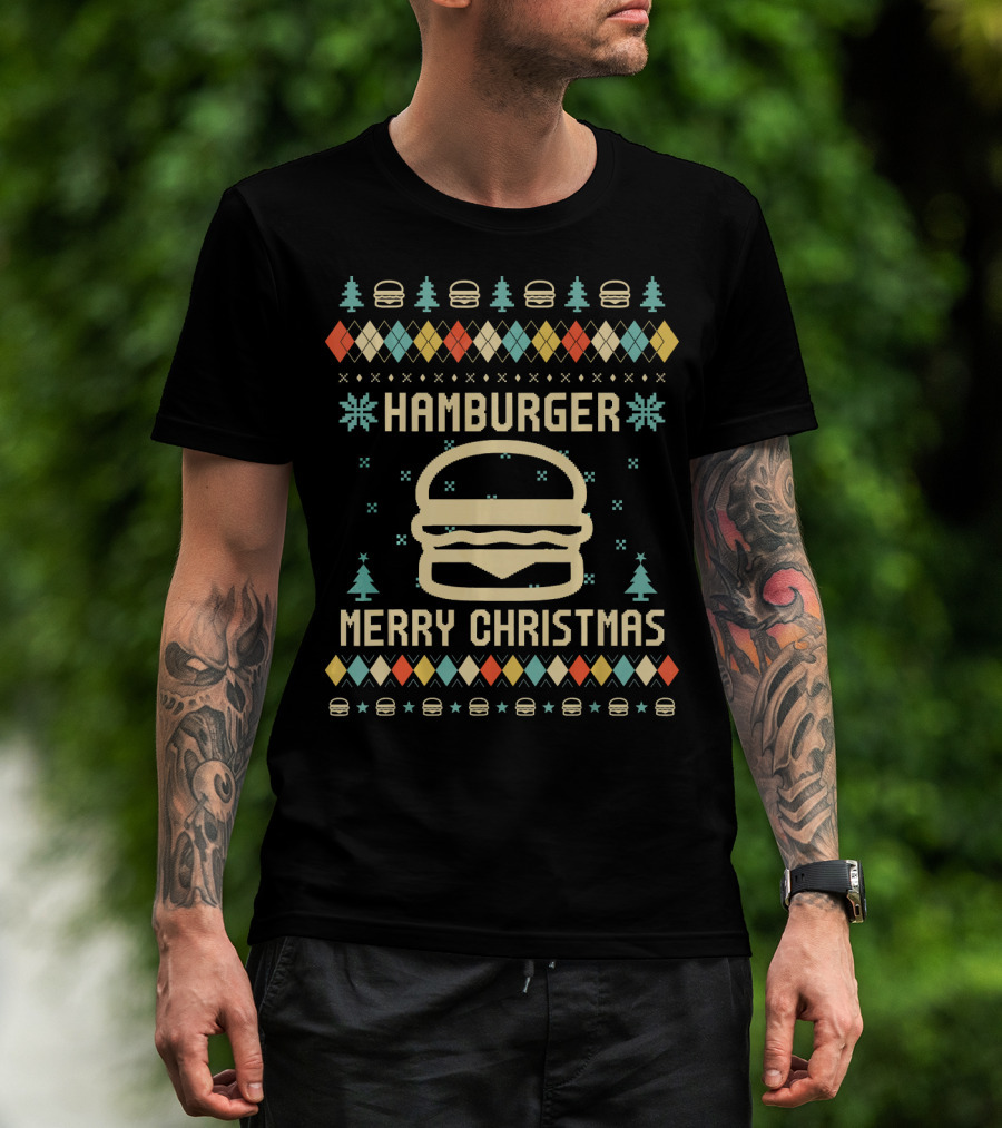Hamburger Merry Christmas Ugly T-Shirt