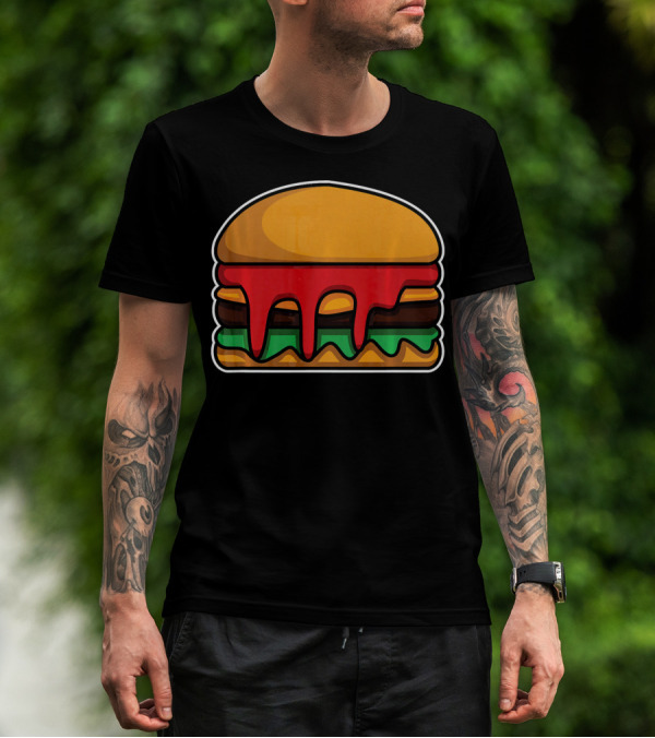 Cool Cute Hamburger Dripping Cheese Ketchup T-Shirt