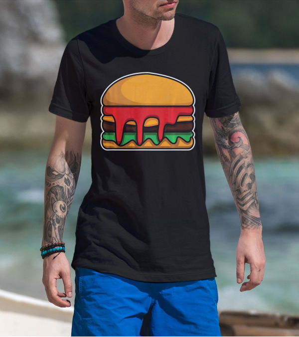 Cool Cute Hamburger Dripping Cheese Ketchup T-Shirt