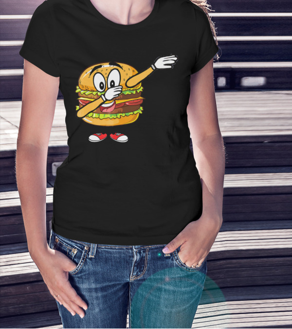 Dabbing Cheeseburger Funny Hamburger Comic Pose T-Shirt