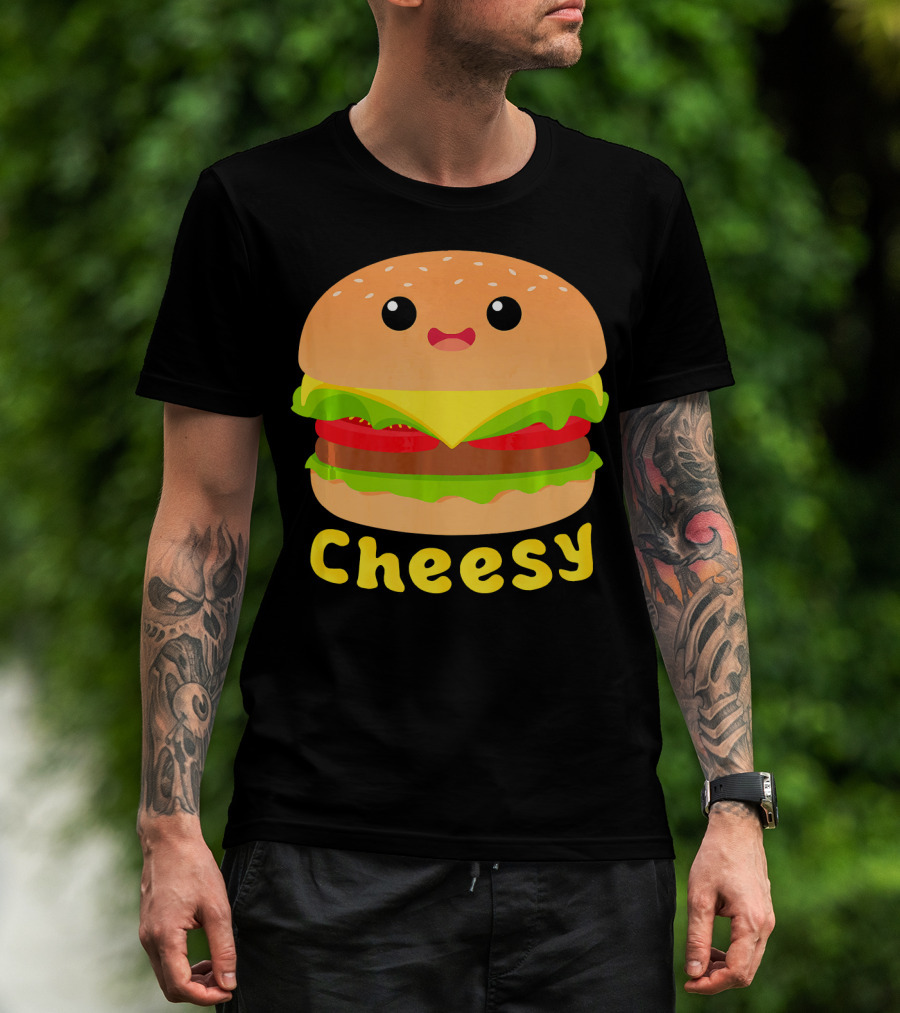 Cheesy Cute Funny Cheese Burger Food Pun Adorable Smiling Burger T-Shirt