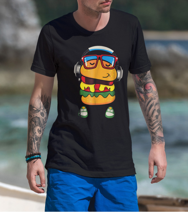 Dancing Hamburger With Headphones And Glasses T-Shirt