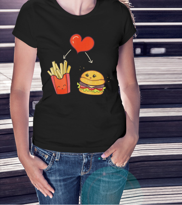 Burger Fries Kids Kawaii Heart Cute Food Lovers T-Shirt
