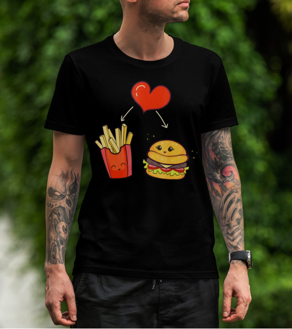 Burger Fries Kids Kawaii Heart Cute Food Lovers T-Shirt
