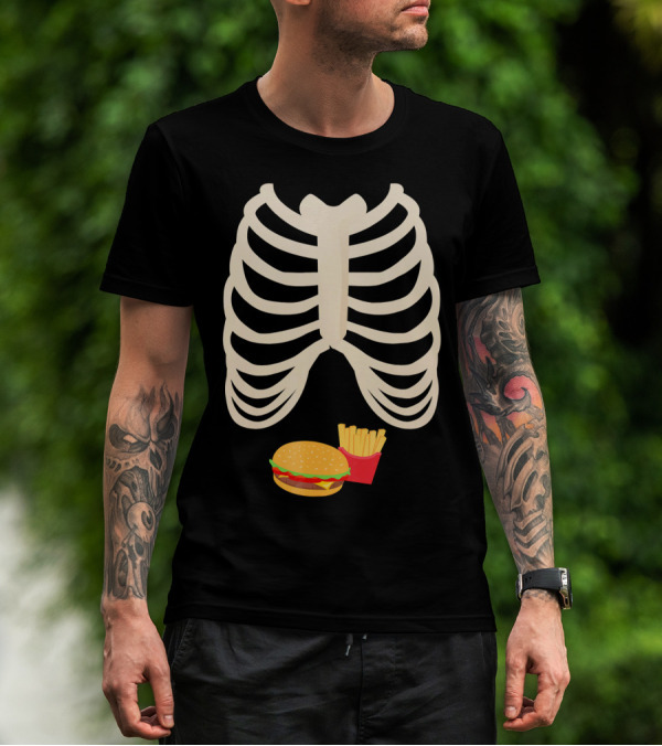 Halloween Skeleton Rib Cage Xray Burger And Fries T-Shirt