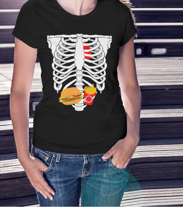Skeleton Ribcage With Burger And Fries T-Shirt