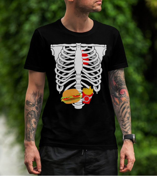 Skeleton Ribcage With Burger And Fries T-Shirt