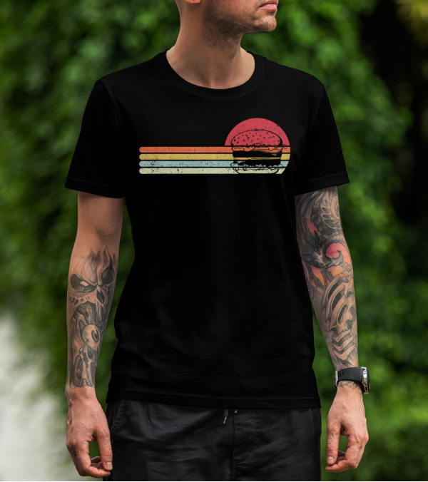 Retro Cheeseburger Sunset Stripes Burger T-Shirt