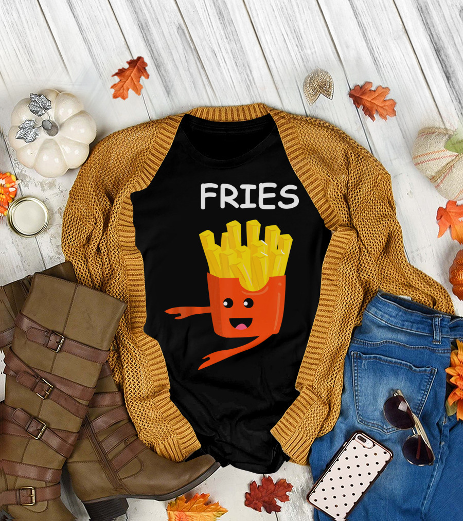 Funny Burger FRIES Matching Couples Vale Playful Cartoon T-Shirt