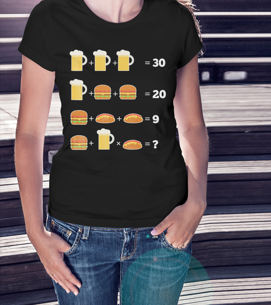 Beer And Hamburger Hot Dog Math Puzzle Equation T-Shirt
