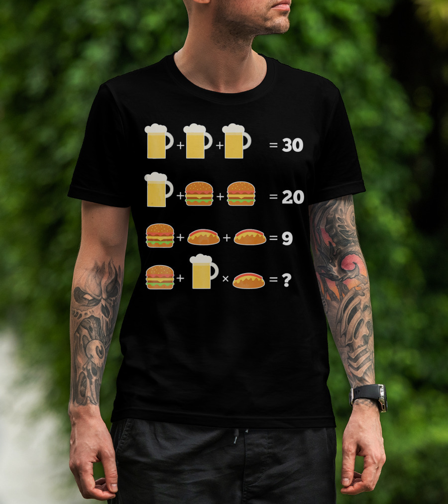 Beer And Hamburger Hot Dog Math Puzzle Equation T-Shirt