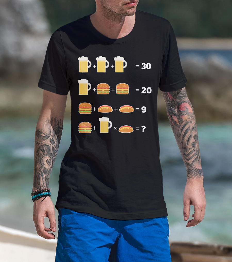 Beer And Hamburger Hot Dog Math Puzzle Equation T-Shirt