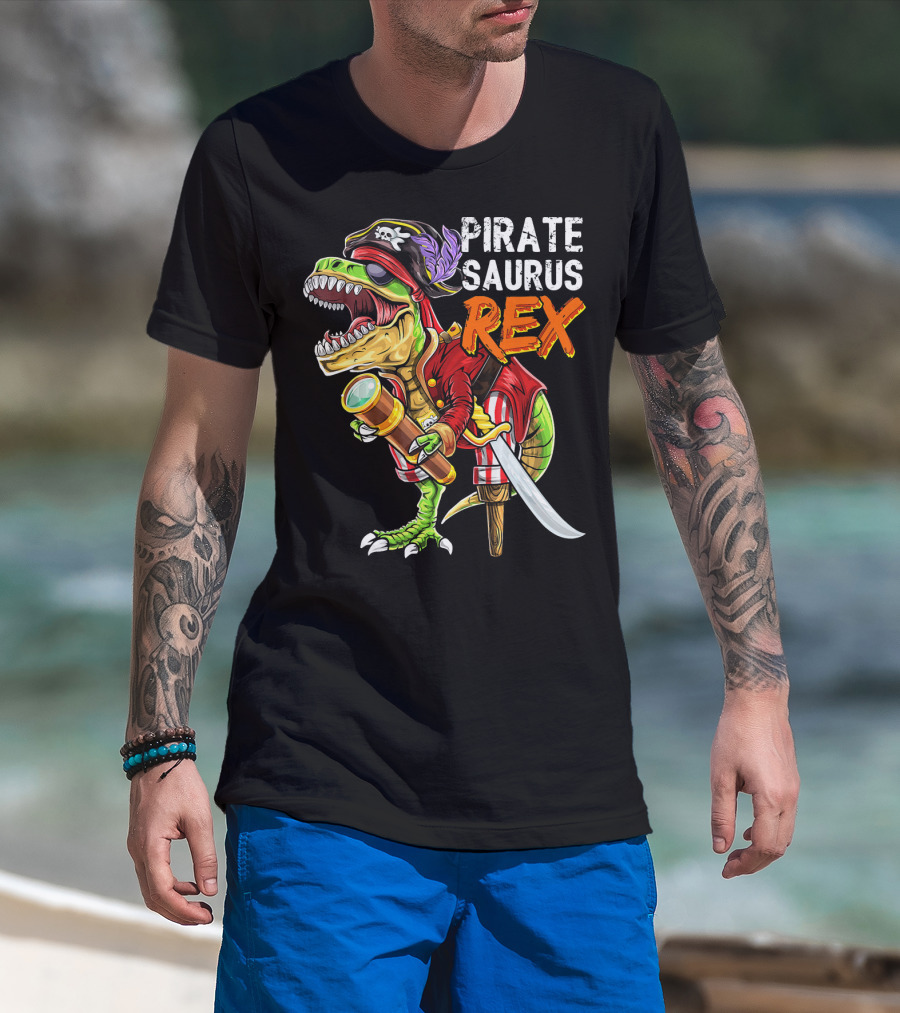 Pirate Saurus Rex Dinosaur Pirate Hat T-Shirt