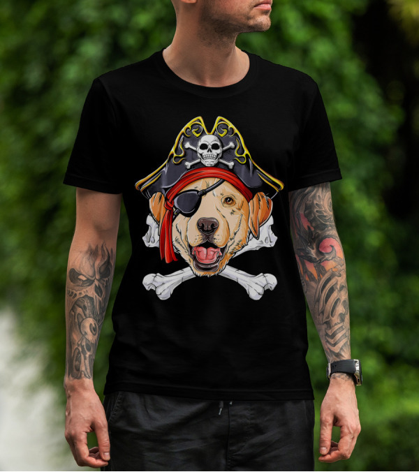 Labrador With Pirate Skull Hat And Crossbones T-Shirt