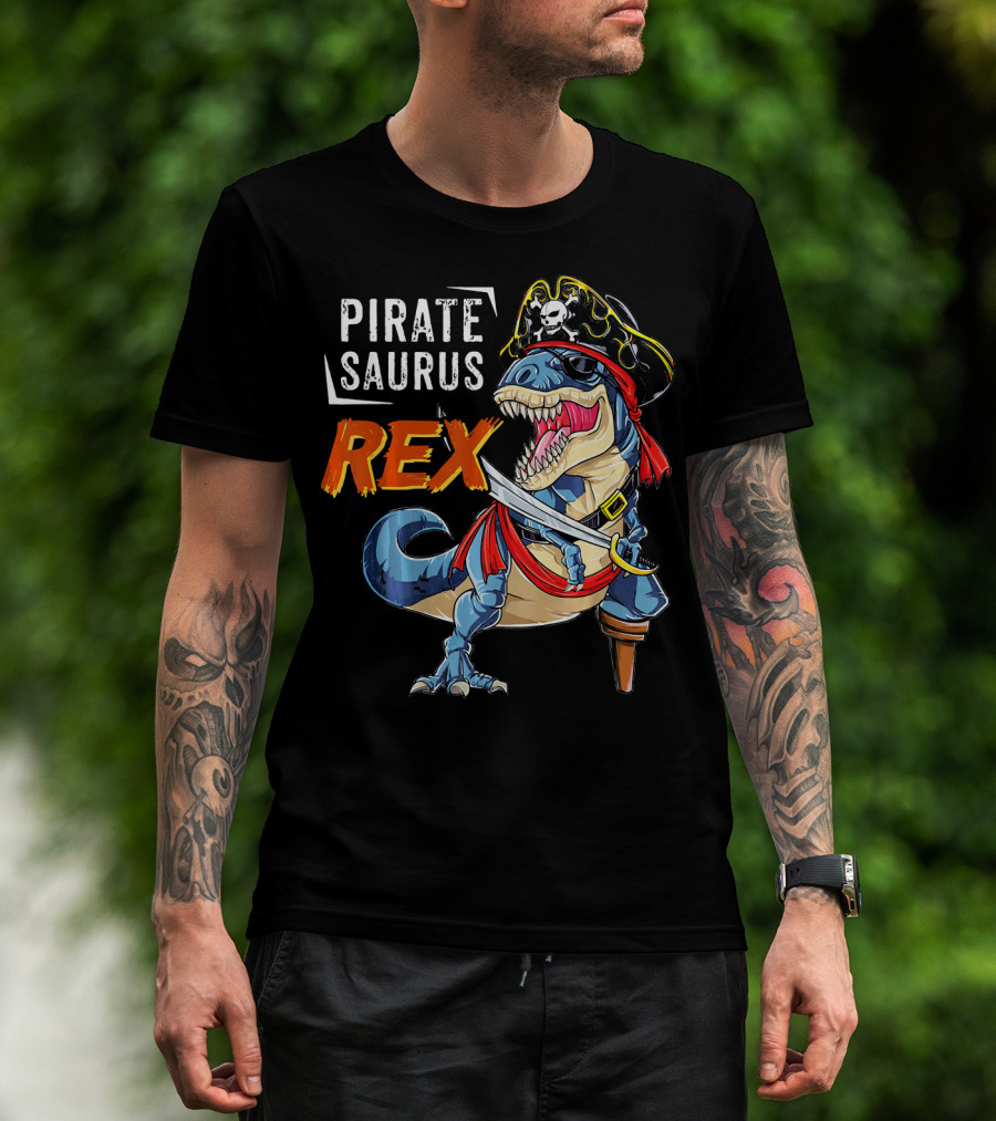 Pirate Saurus Rex Dinosaur Pirate Halloween Costume Hat T-Shirt