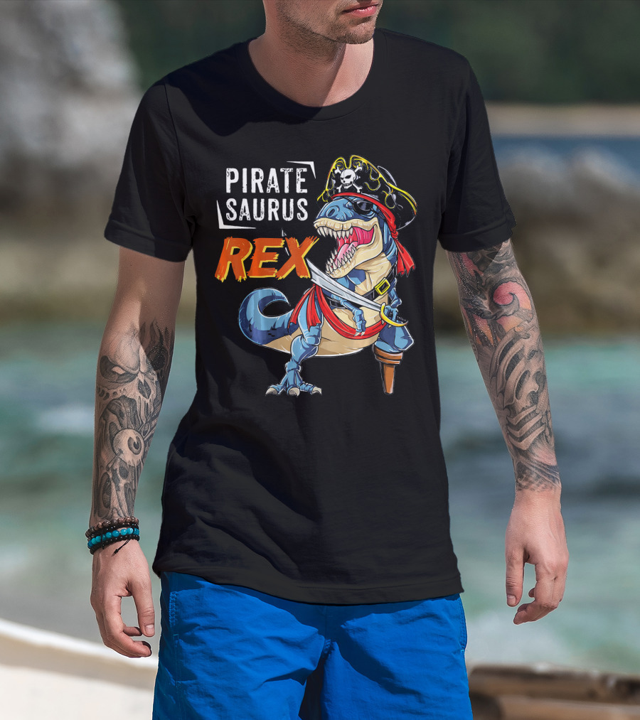 Pirate Saurus Rex Dinosaur Pirate Halloween Costume Hat T-Shirt