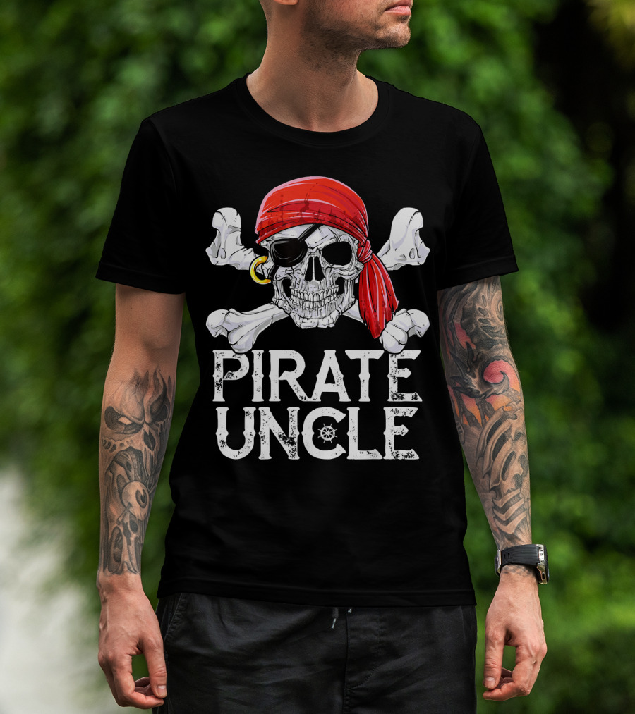 Pirate Uncle Skull Crossbones Jolly Roger Bandana Eyepatch T-Shirt