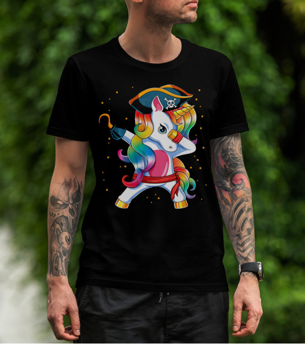 Funny Pirate Unicorn With Rainbow Hair And Eye Patch T-Shirt