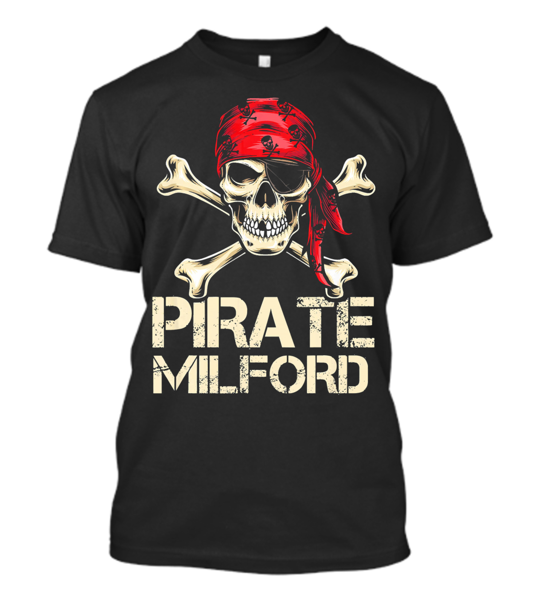 PIRATE MILFORD Skull Crossbones Red Bandana Custom Birthday T-Shirt