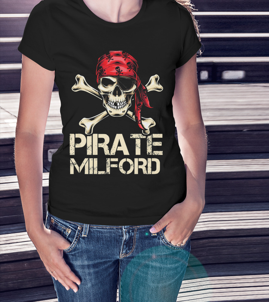 PIRATE MILFORD Skull Crossbones Red Bandana Custom Birthday T-Shirt