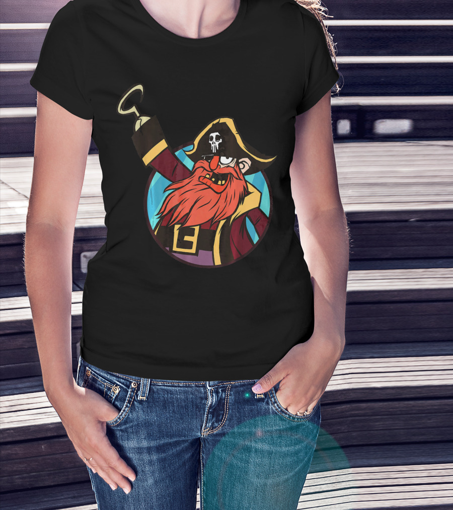 Pirate Captain With Skull Patch And Hook Hand T-Shirt