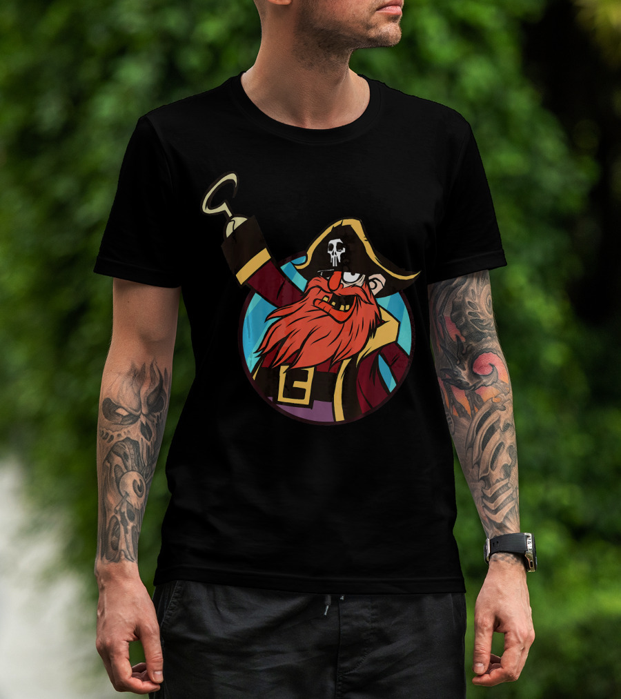 Pirate Captain With Skull Patch And Hook Hand T-Shirt