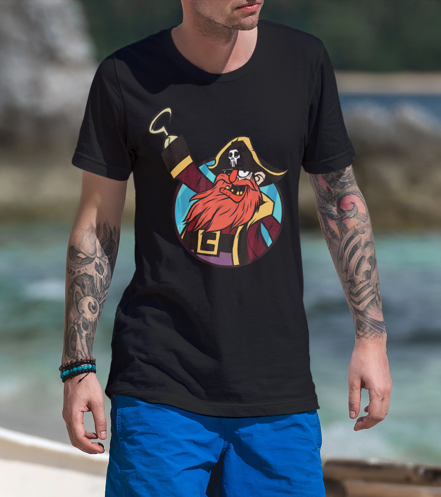 Pirate Captain With Skull Patch And Hook Hand T-Shirt